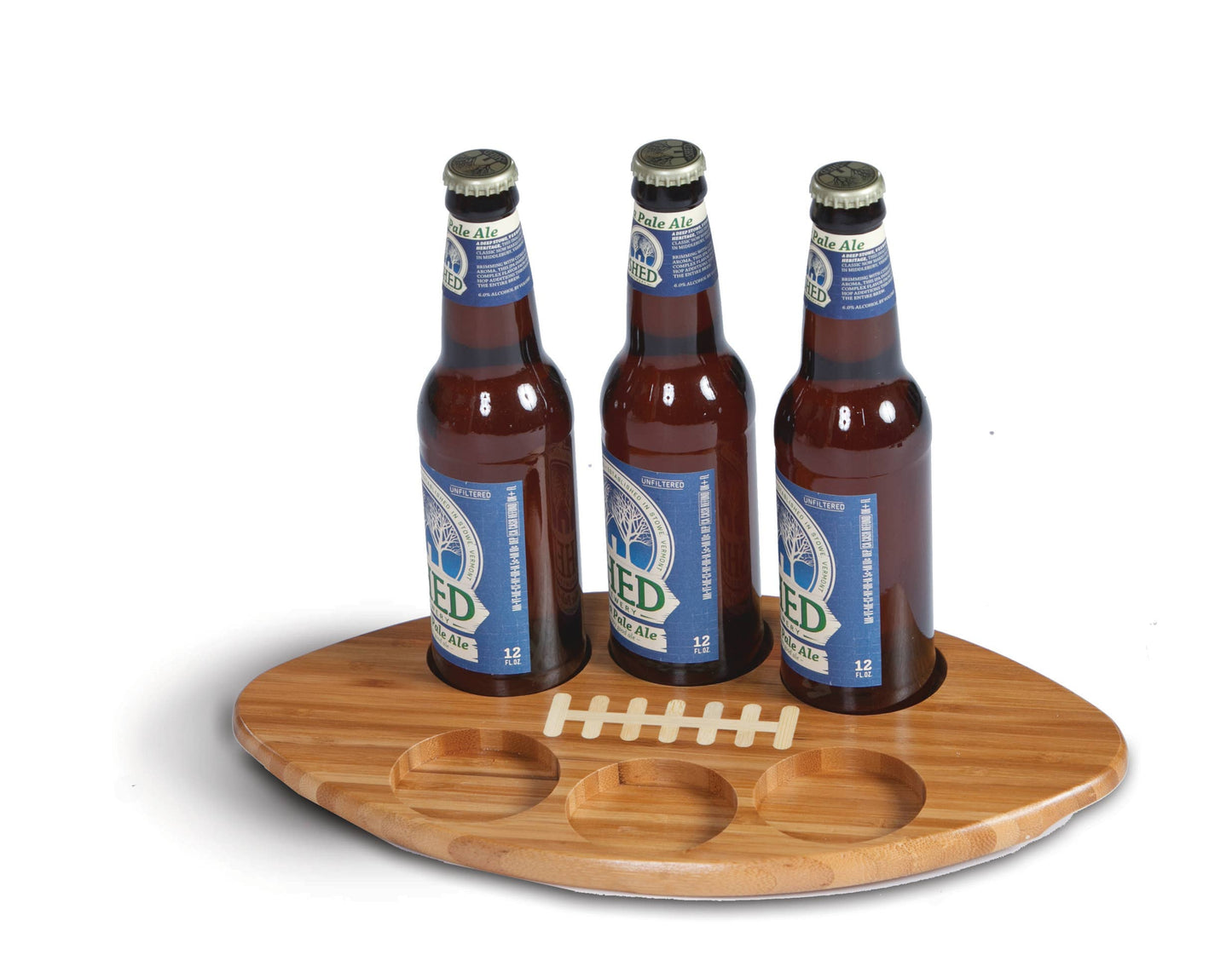 Football Shaped Bamboo Glass & Bottle Serving Tray