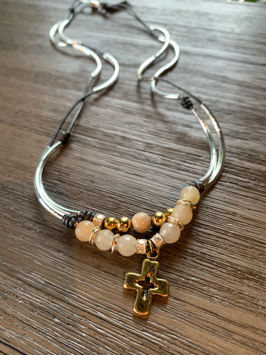 Lizzy James Honey Gold Hammered Cross